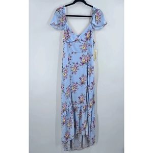 Rewind Casual Blue Floral Side Slit Maxi Dress